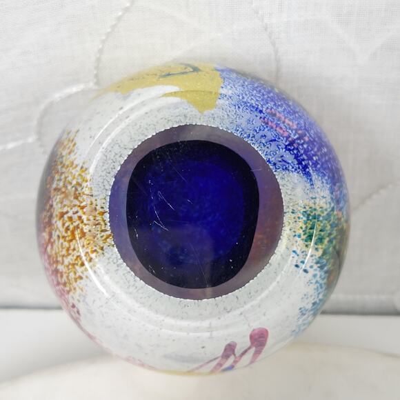 VTG Earl O James Paperweight 3" Blue Gold Flecks Handblown Art Glass Signed '99 - Picture 2 of 16